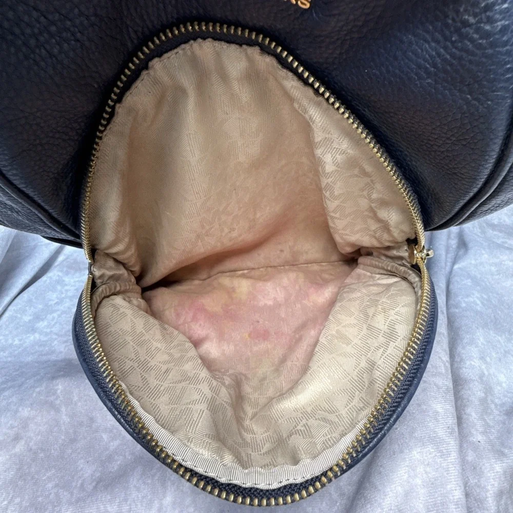 Michael Kors Zip Backpack Large Pebble Leather Navy Blue 14
